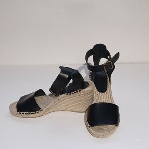 J.Crew Womens Black Leather Wedge Heel Ankle Strap Sz 8 NWOT